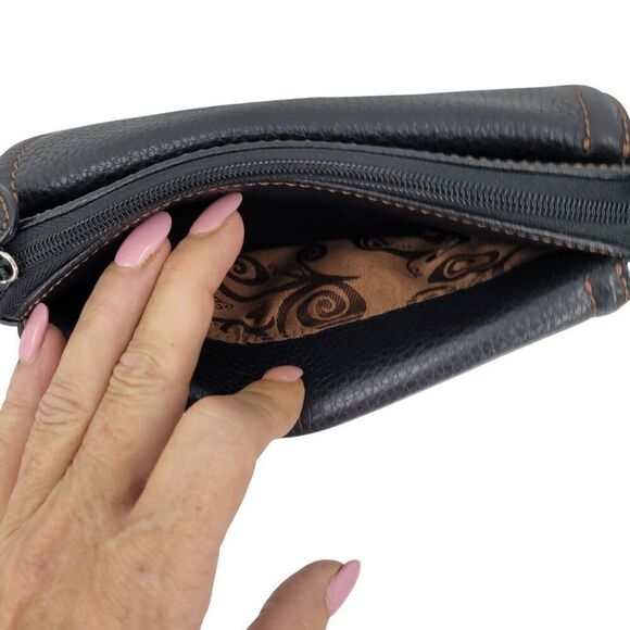 Brighton Black‎ Leather Crossbody Embroidered Multiple Pockets Strap - Picture 12 of 16